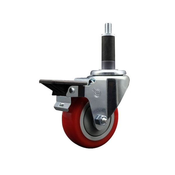 3.5'' Red Poly Swivel 1'' Expanding Stem Caster with Brake